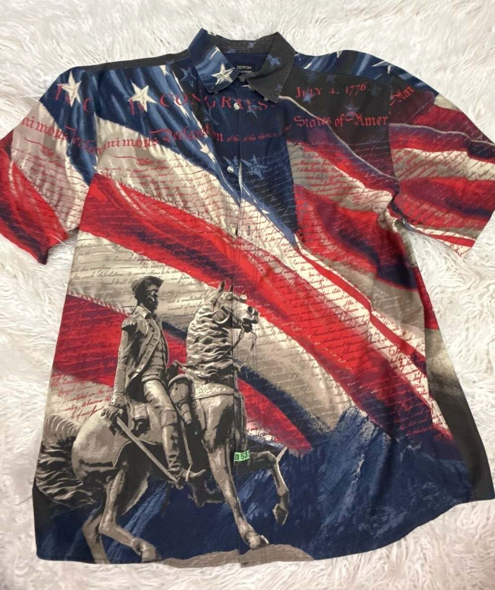 Cotton Traders Men’s L Washington Flag Declaration Independence Shirt
